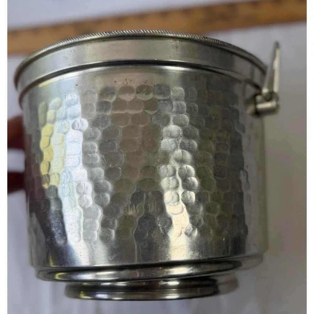 Vintage 1950s Made In Italy Mid Century Hammered Aluminum Ice Bucket W/ Lid